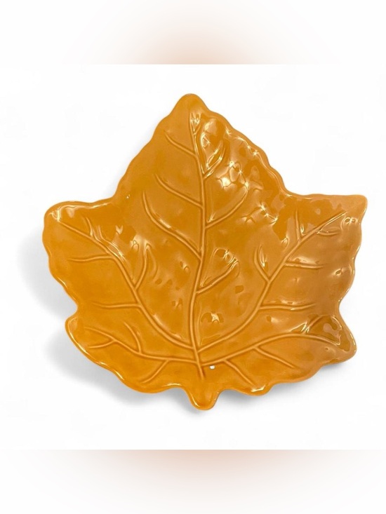 Harvest Other - Harvest Mustard Yellow Leaf Plate Ceramic Microwave Dishwasher Safe Serving Tray